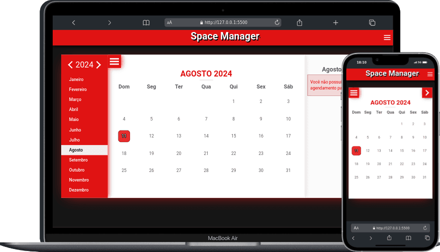 Imagens ilustrativas do projeto Space Manager, onde é mostrado sua versão paara desktops e celulares