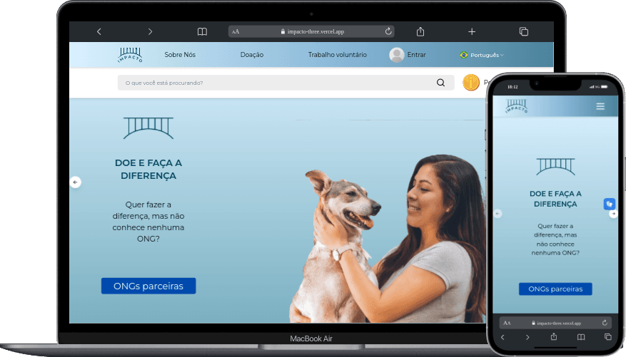 Imagens ilustrativas do projeto Impacto, onde é mostrado sua versão paara desktops e celulares